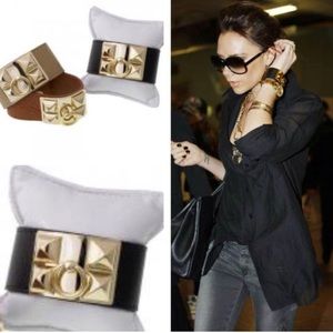 Leather Cuff with Golden Hardware-Trending-Boutique